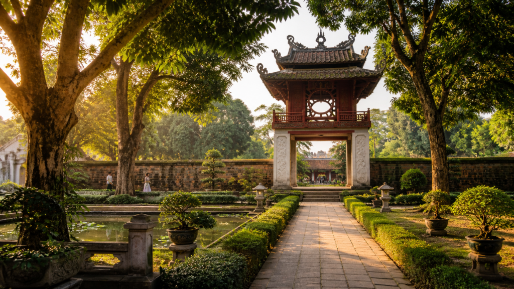 Temple of Literature in Hanoi with traditional courtyard and historic architecture