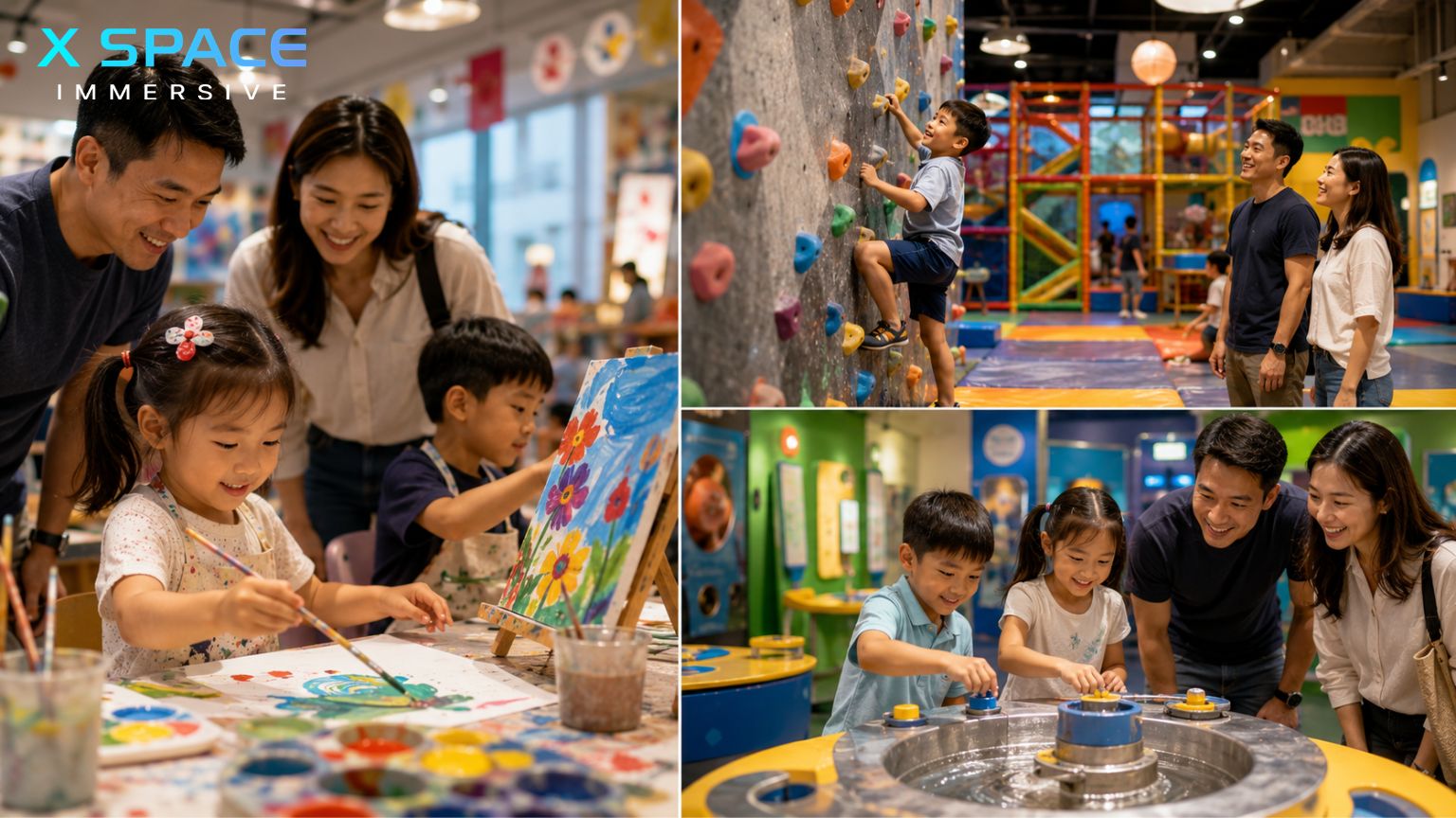 Kids and parents enjoying creative indoor activities during rainy weather