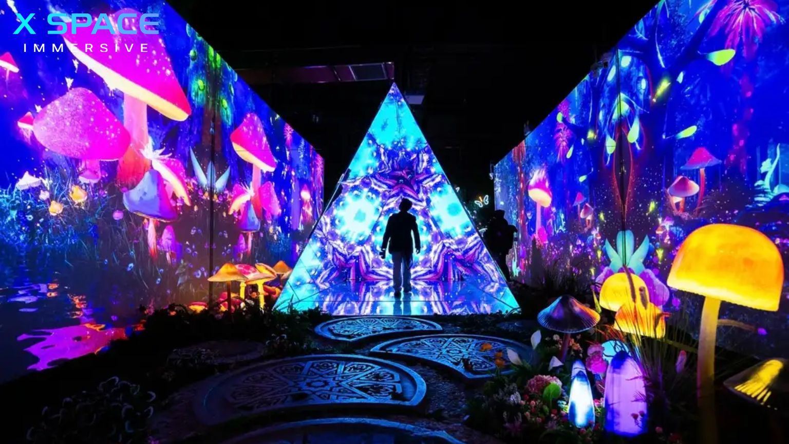 X Space Immersive Hanoi digital art exhibition with interactive installations and projection mapping, a modern indoor attraction