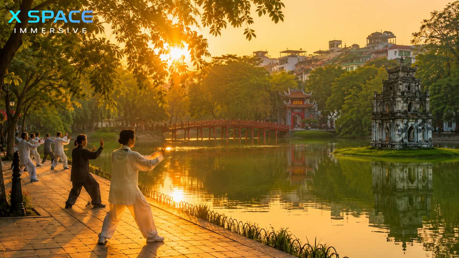 Sunrise at Hoan Kiem Lake during a 3 days Hanoi itinerary