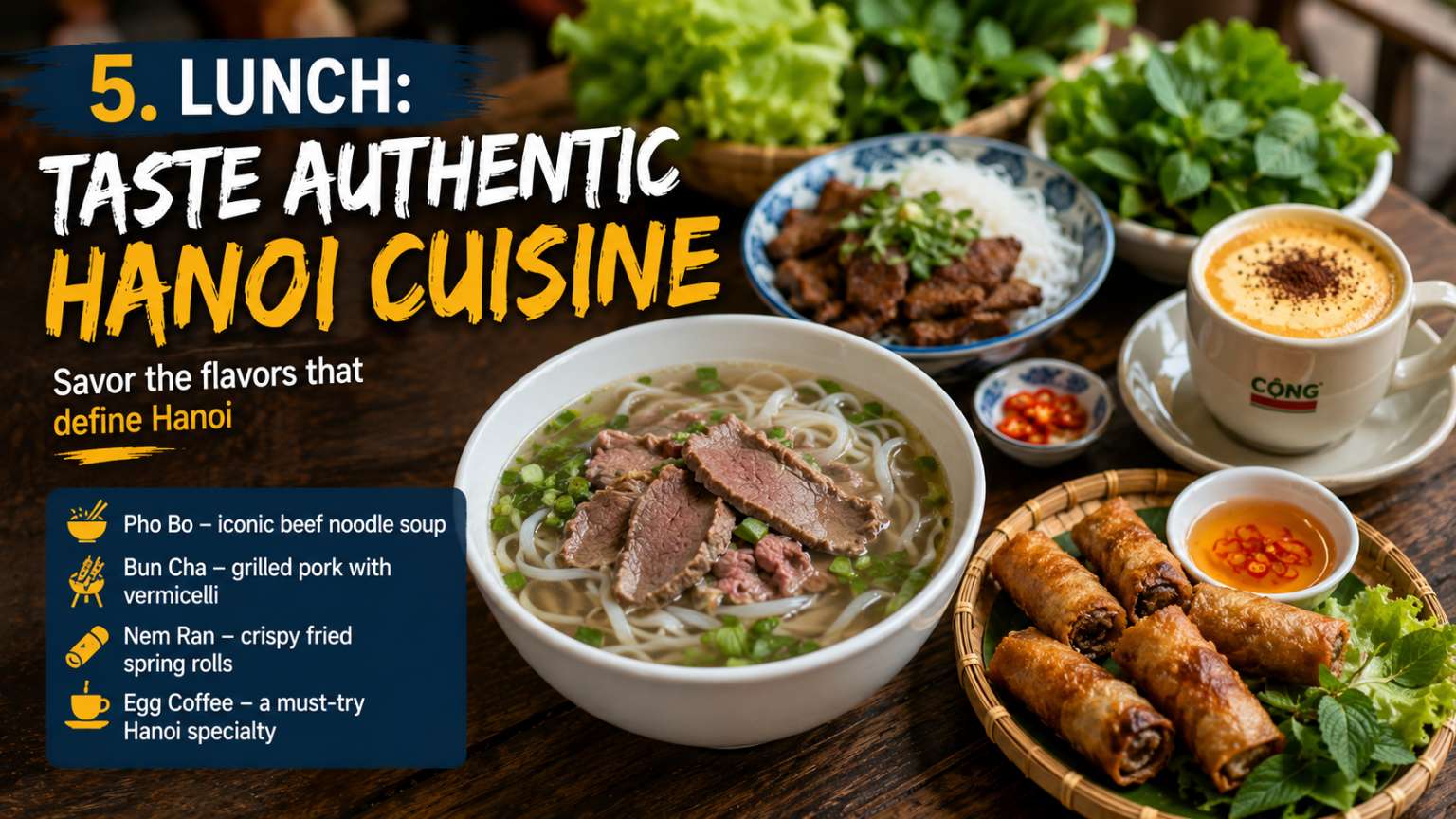 Traditional Hanoi food including pho bun cha nem ran and egg coffee